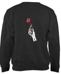 Skeleton Hand Holding a Rose Printed Sweatshirt