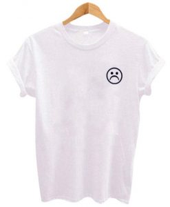 Sad Face Emoji Pocket Print T-Shirt