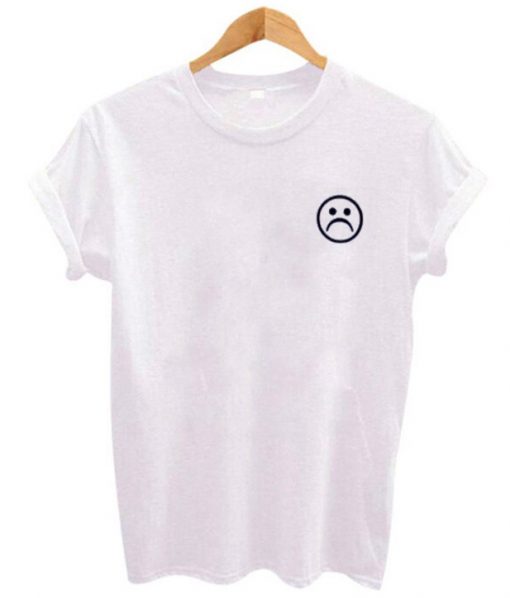 Sad Face Emoji Pocket Print T-Shirt