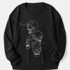 Line Drawing Skull Graphics Sweatshirt