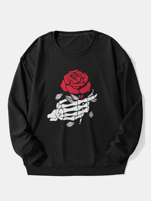 Rose Skeleton Hand Print Sweatshirt