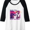 1981 MTV Logo with purple Palms in the Sunset Raglan Baseball Tee